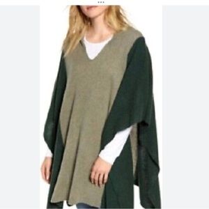 Halogen Olive and Charcoal Cashmere Poncho Sweater